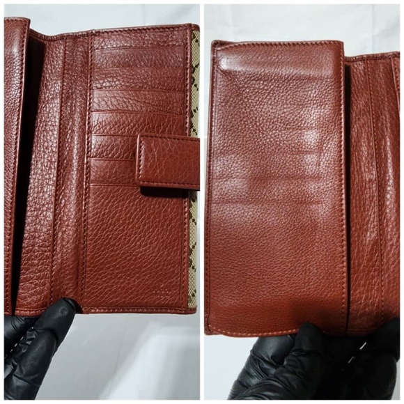 Authentic Gucci GG Canvas and Leather Continental Wallet Beige/Burgundy - Picture 10 of 16